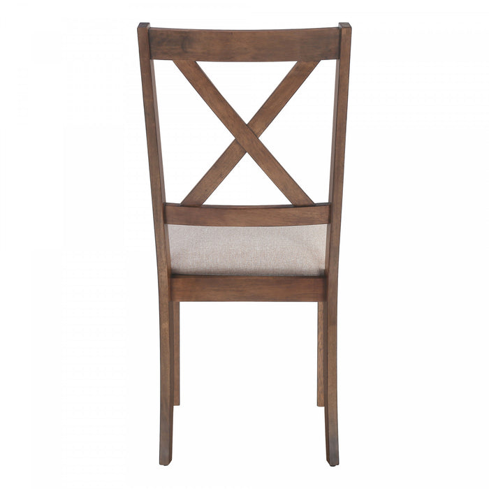 Ensemble de 2 chaises de salle à manger de style transitionnel avec tissu brun et armature en bois noyer pour la cuisine et la salle à manger