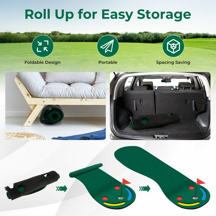 Costway 9.8ft X 3ft Par 3 Trous De Golf Mettant Tapis Vert Pour La Pratique Interieure Et Exterieure