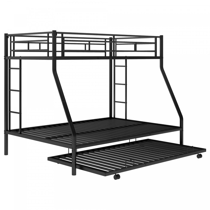 Jeremy – Lit Superpose En Metal, Simple Sur Double, Design Compact Avec Lit Gigogne Et Deux Echelles – Noir