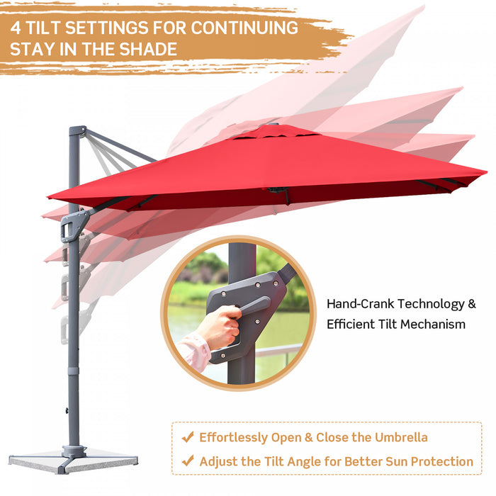 Costway Parasol cantilever 10x10 ft pour terrasse, aluminium, rotation 360°, inclinable, vin