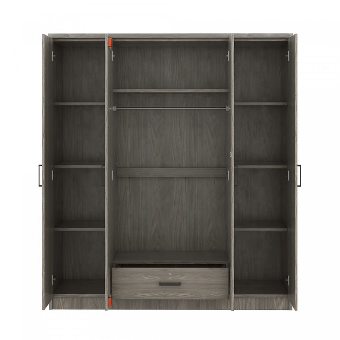 Armoire Christ En Bois De 59,2\" Avec 4 Portes, Tiroir Et Espace De Rangement Suspendu, Grise