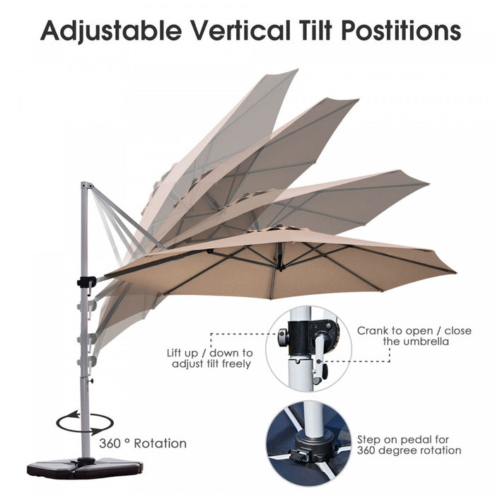 Costway Parasol deporte pour patio de 11 pieds, rotation a 360 degres, inclinaison en aluminium, beige