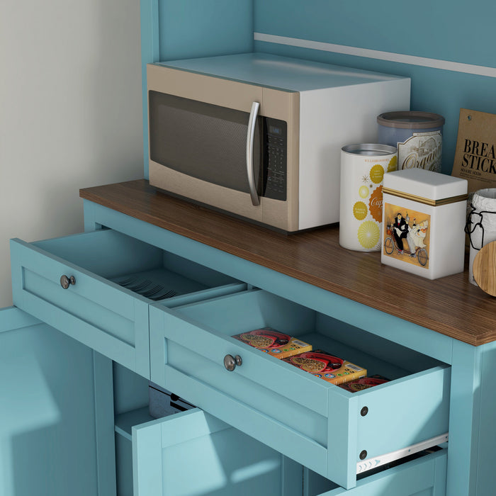 HOMCOM 71\" Armoire de cuisine w/ Espace micro-ondes Buffet w/ Hutch bleu