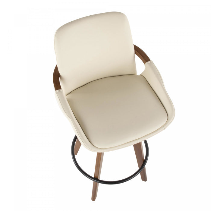 Tabouret moderne du milieu du 20e siècle Cosmo de hauteur comptoir en similicuir - noyer et crème