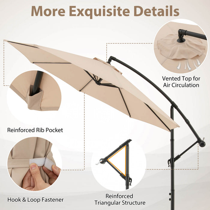 Costway Parasol suspendu 10' pour patio, ombre solaire decalee avec base T Croix exterieur Marche Beige