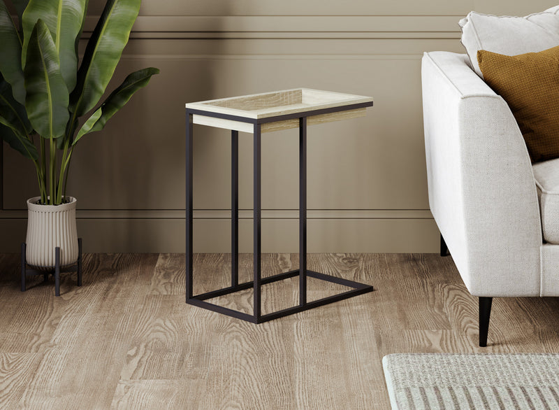 Table de bout en forme de C avec rainure encastrée - hêtre brun avec métal noir