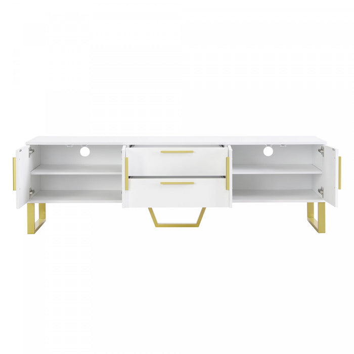 Steven 66.9\" Cabinet TV Sur Pieds avec Poignees et Pieds Dores, Blanc