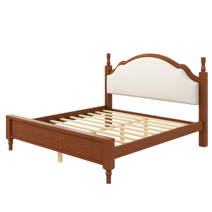 Lit plateforme Miles en bois format Queen avec tete de lit rembourree incurvee, brun