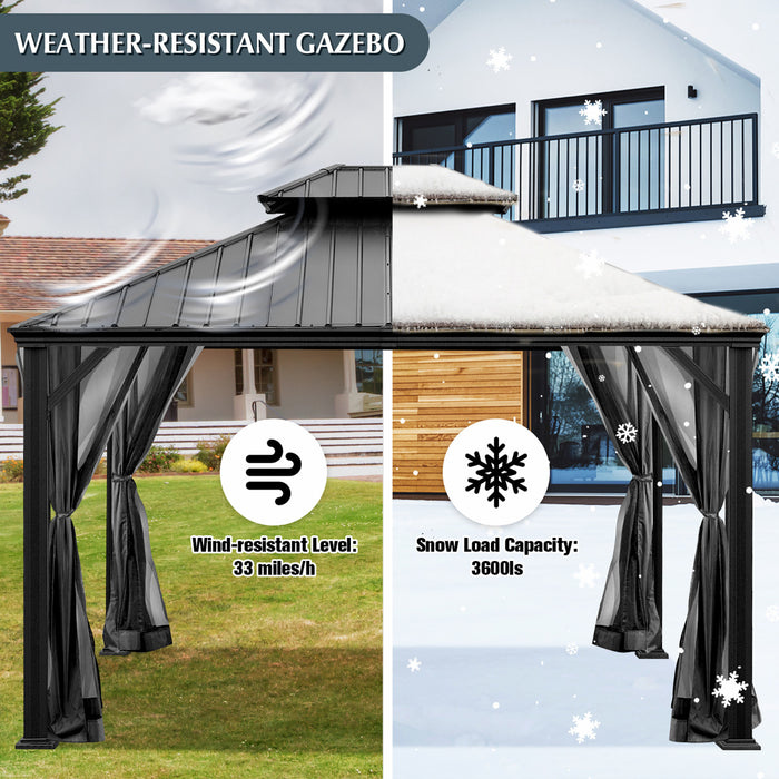 Costway 12ft X 10ft Hardtop Gazebo Exterieur A 2 Niveaux En Acier Galvanise Canopy Gris