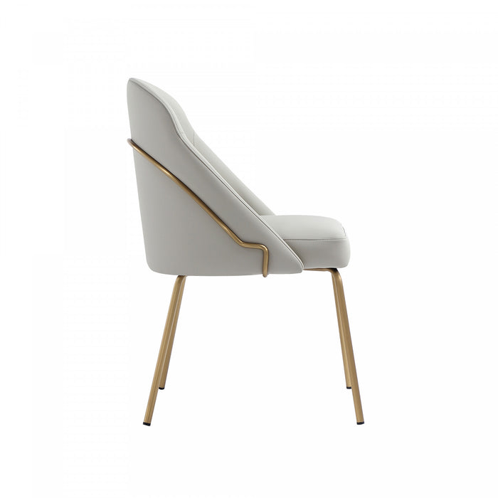Chaise de salle a manger moderne Gracie en cuir vegetalien et metal, gris pierre et or - Lot de 4