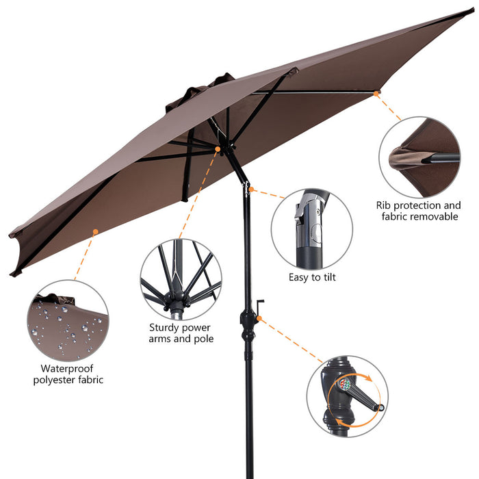 Costway Parasol de Patio 9ft Marche en Acier Incline avec Manivelle Cour Jardin Tan