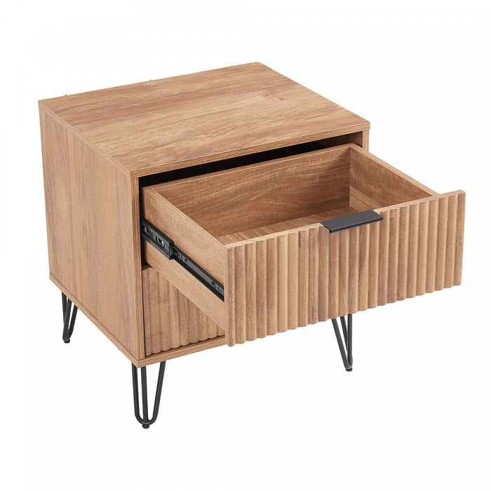 Table de nuit moderne Dumbo 20\" a cannelures en brun dore (2 tiroirs)