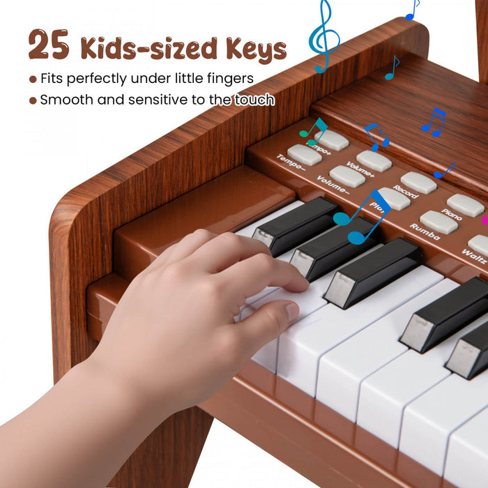 Costway Piano Numerique 25 Touches avec Pupitre, Mode Enseignement, Touches Retroeclairees et Vitesse Reglable - Marron