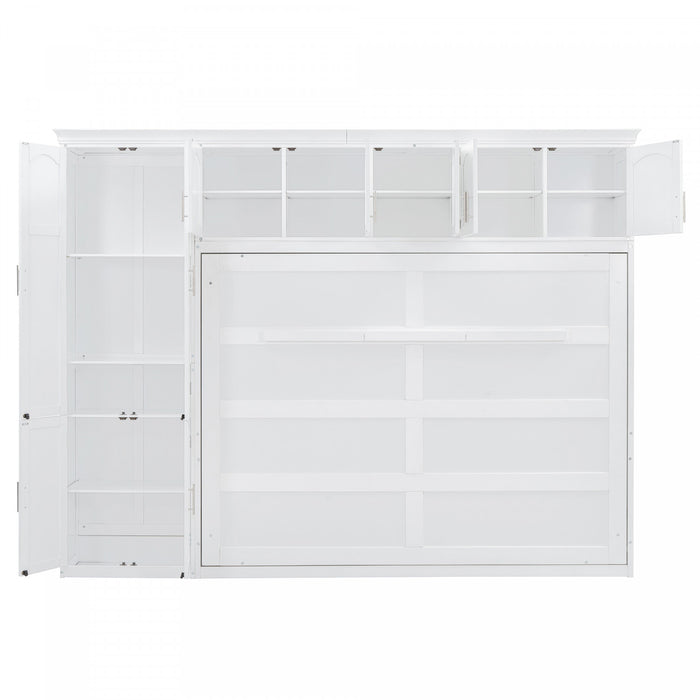 Lit Mural Escamotable Eileen Avec Rangements, Taille Queen, Blanc