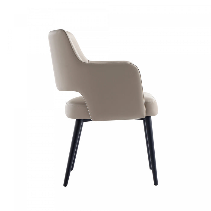 Fauteuil moderne Tremont en cuir vegetalien avec accoudoirs en metal, taupe - Lot de 2