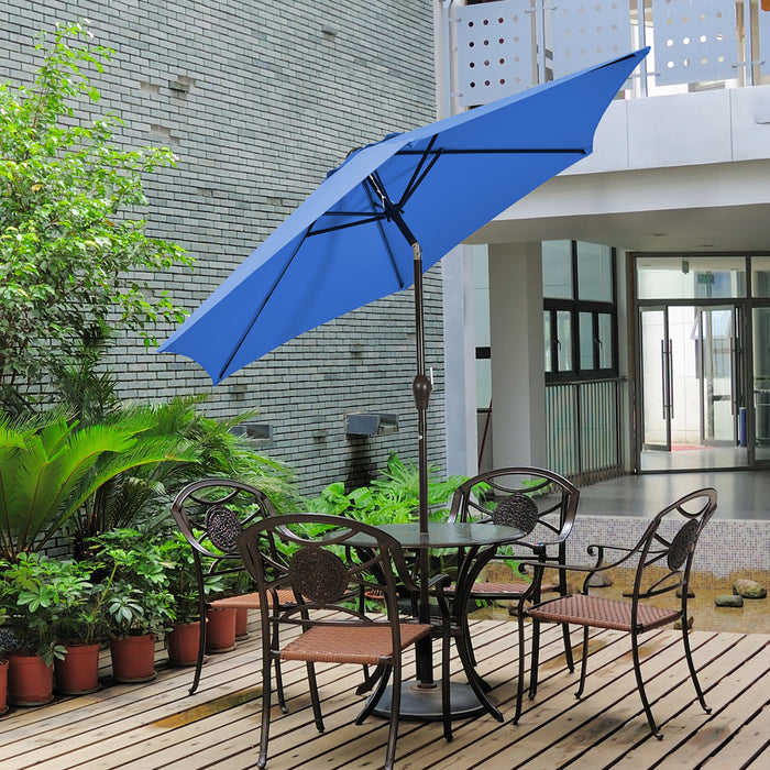 Costway Parasol de table de marche exterieur de 9 pieds avec bouton poussoir, inclinaison, manivelle, levage, bleu