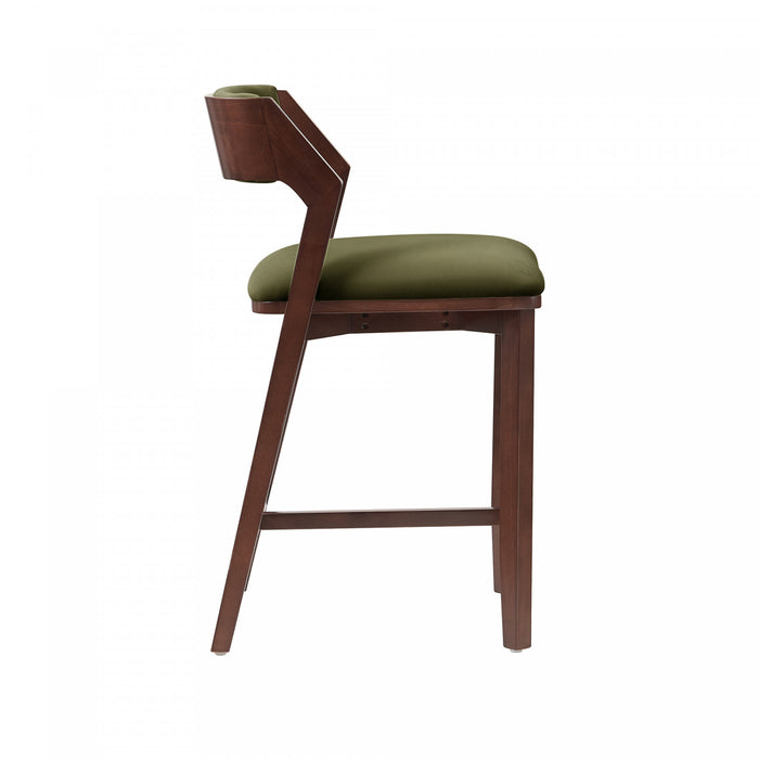 Tabouret de comptoir moderne en bois Patricia avec revetement en tissu vert tortue