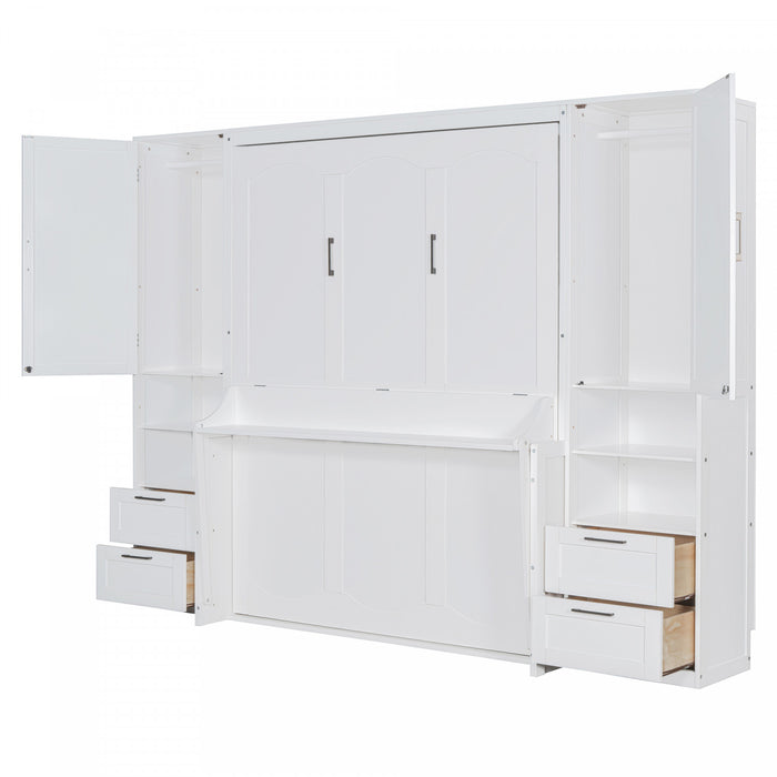 Lit Escamotable Joyce Format Queen Avec Tiroirs Et Etageres, Blanc