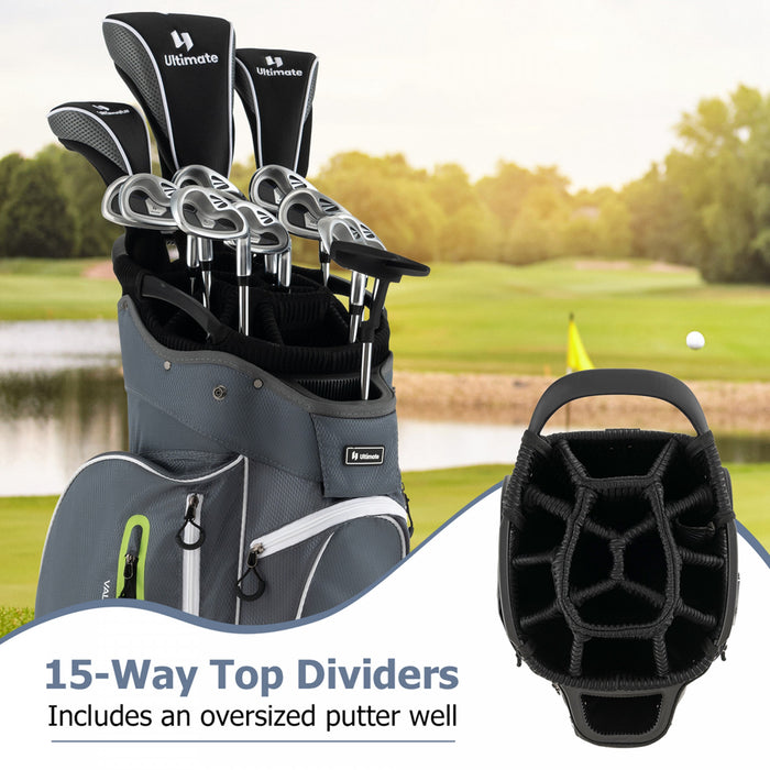 Sac De Chariot De Golf Leger Costway Avec 15 Voies Haut Diviseur Individuel Putter Bien Refroidisseur Sac Vert