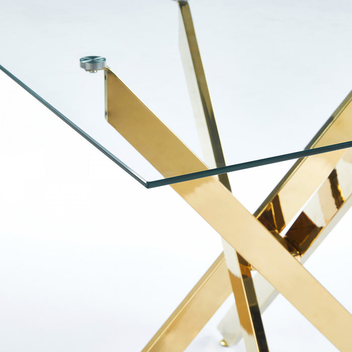 Table a manger carree en verre Olivia avec fonction polyvalente, finition doree
