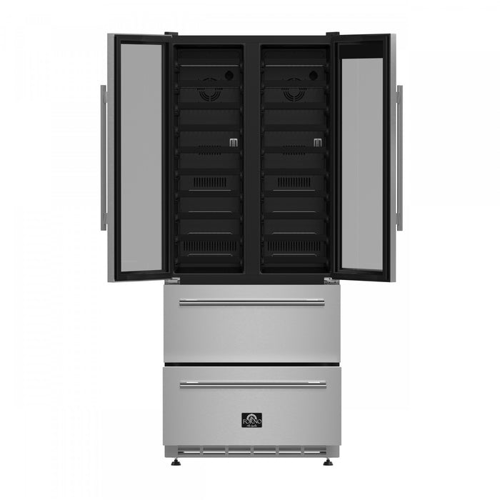 Refroidisseur a vin Campania de 32\" en acier inoxydable, double zone, 17,7 pi³ - FWCDR6635-32S