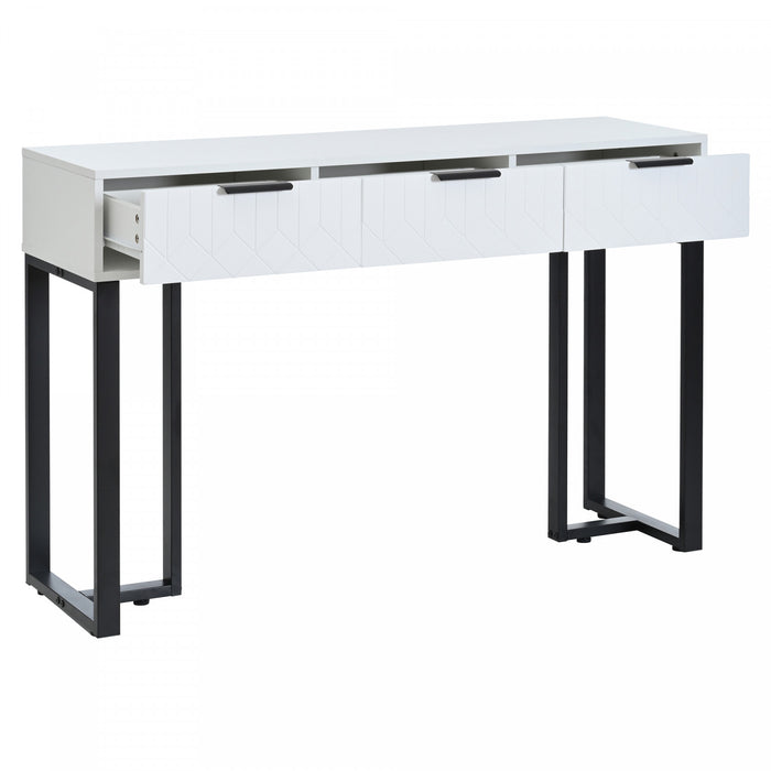 Horizon Table Console Moderne avec Tiroirs Geometriques et Cadre Dore, Blanc/Noir