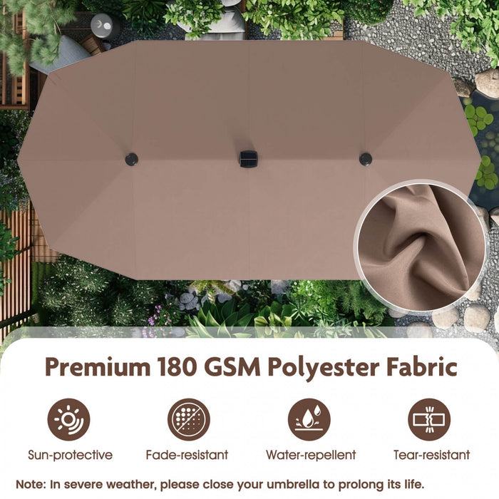 Grand parasol de jardin Costway 13 pieds avec eclairage solaire LED, manivelle, 12 baleines robustes marron