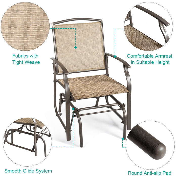 Costway Ensemble mobilier bistro de patio 3PCS chaise a bascule, table en verre avec trou parasol