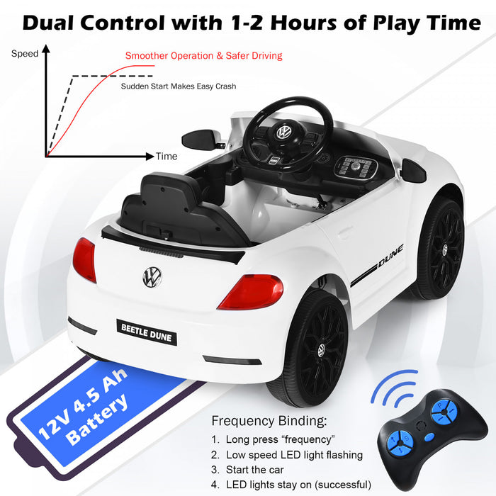 Voiture Electrique 12v Pour Enfants Costway, Sous Licence Volkswagen Beetle Avec Telecommande Et Musique, Blanc
