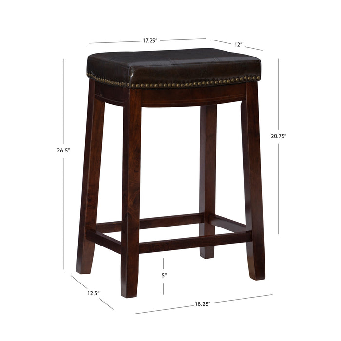 Tabouret Claridge de hauteur comptoir en similicuir brun et sans dossier - ensemble de 2