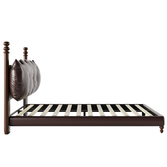 Cadre de lit plateforme en simili cuir Emma avec tete de lit, taille Queen, marron fonce