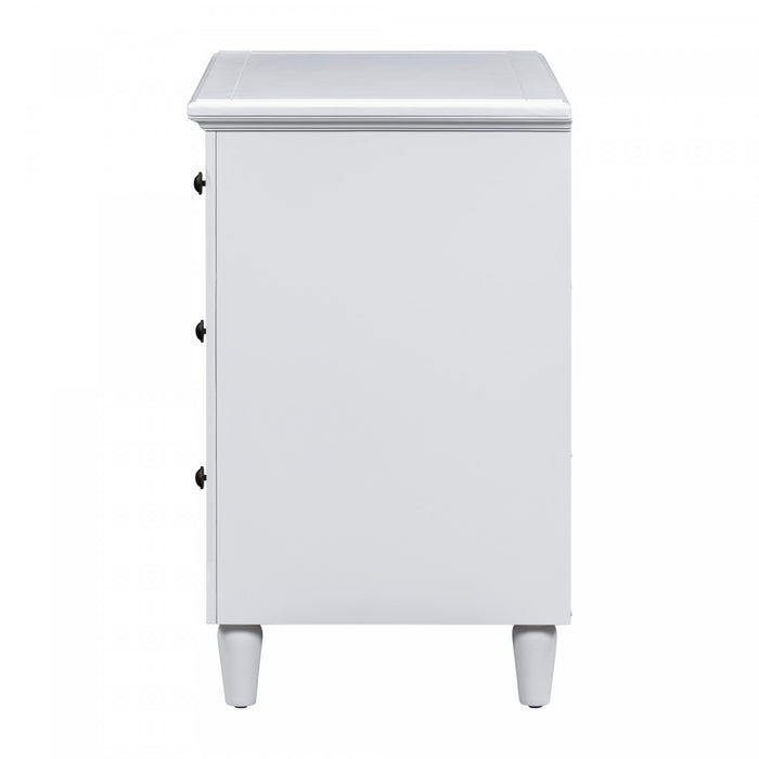 U_Style Table de Nuit Peinte 28 po avec 3 Tiroirs a Glissiere Douce et Pieds en Bois de Caoutchouc, Blanc