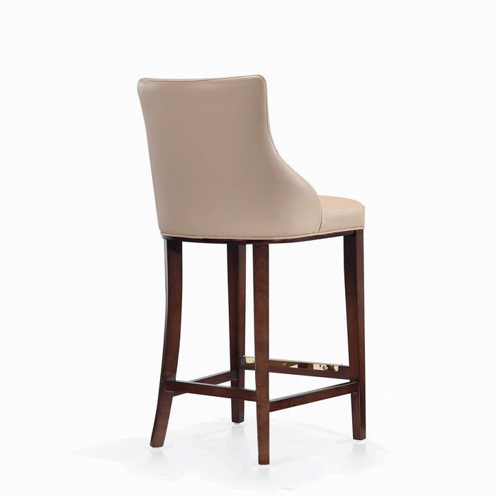 Tabouret de bar moderne en bois avec assise rembourree Shubert, coloris beige - Lot de 3