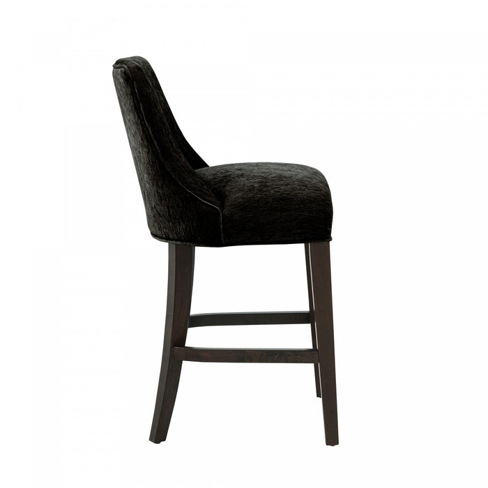 Tabouret de comptoir moderne Beever en bois et chenille, coloris noir