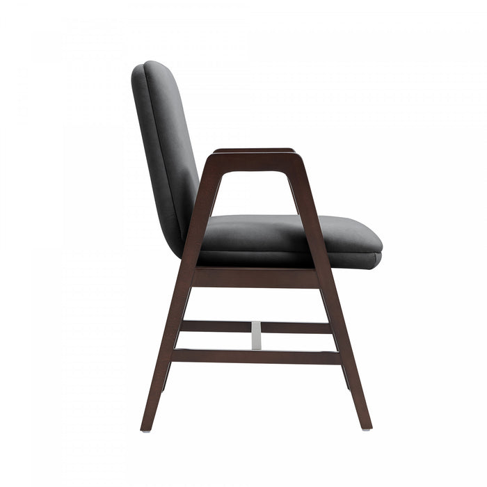 Fauteuil moderne Stella en velours avec accoudoirs en bois, graphite - Lot de 2
