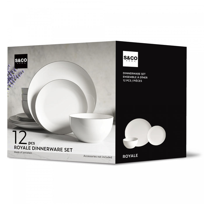 S&CO Home Royale Ensemble de Vaisselle 12 Pieces en Porcelaine, Service pour 4