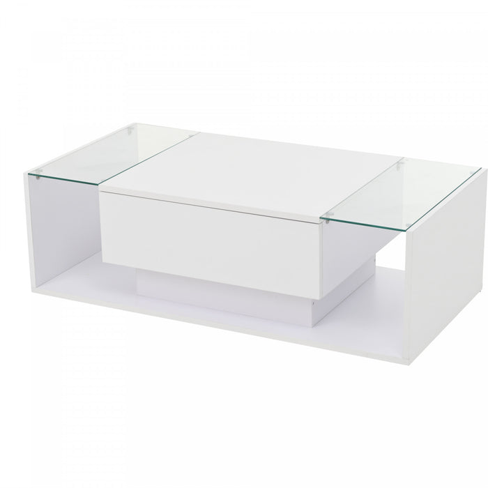 Evan table basse – table avec eclairage LED et plateau en verre, blanc