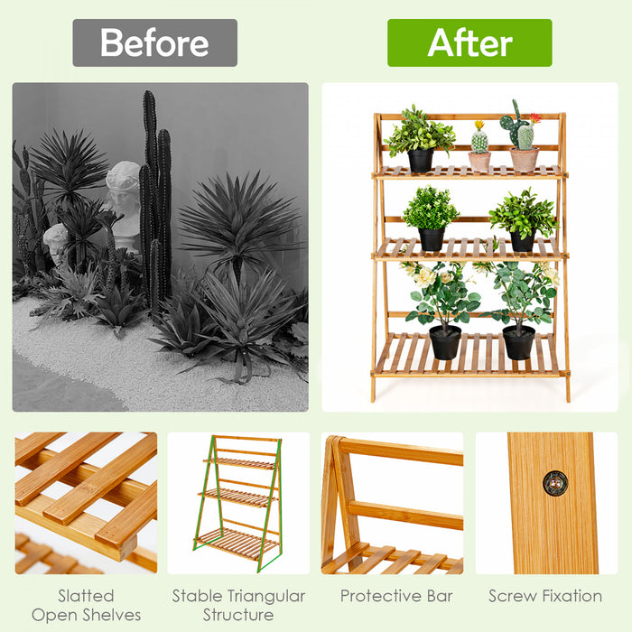 Etagere A Plantes Pliable En Bambou Costway – 3 Niveaux