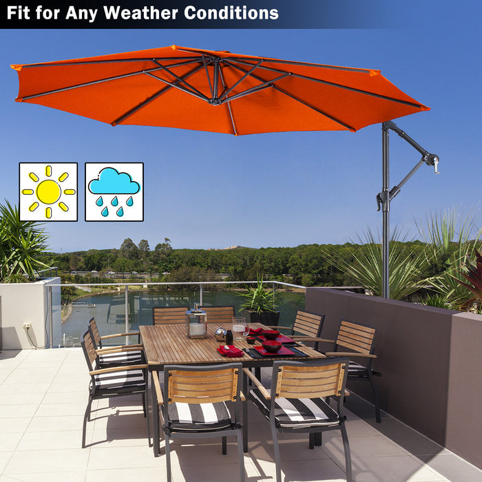 Costway Parasol suspendu 10' FT pour patio, ombre solaire decalee exterieur Marche base Croix Orange