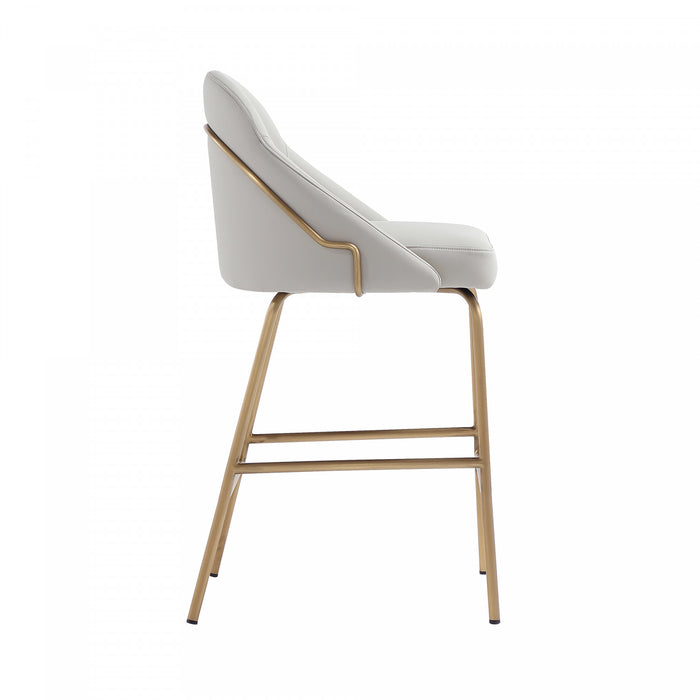 Tabouret de comptoir moderne en metal Gracie, rembourre, gris pierre et or