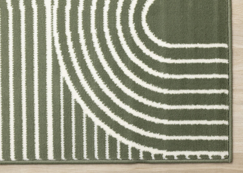 Tapis Florence vert et blanc a motifs geometriques modernes en arches, 6'7\" x 9'6\"