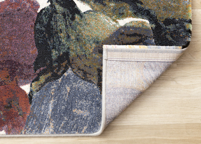 Carpette dense Amelia crème, rose et violette à motif floral - 5 pi 3 po x 7 pi 7 po