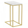 Table de bout en forme de C de 19 po en marbre et métal doré avec armature en métal - multicolore