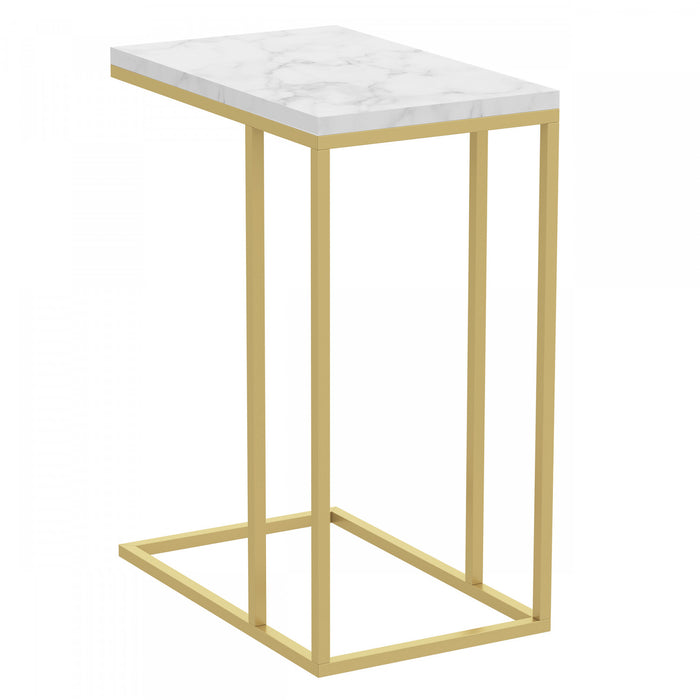 Table de bout en forme de C de 19 po en marbre et métal doré avec armature en métal - multicolore