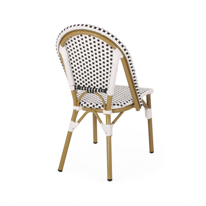 Chaises de bistrot francaises Julien en rotin synthetique et aluminium, lot de 2 - noir et blanc