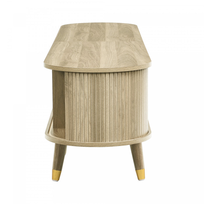 Rustic Meuble TV 69 po avec Porte Coulissante et Finition Bois Clair, Bois