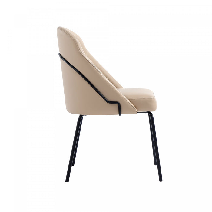 Chaise de salle a manger moderne Gracie en metal et cuir vegetalien, coloris beige et noir