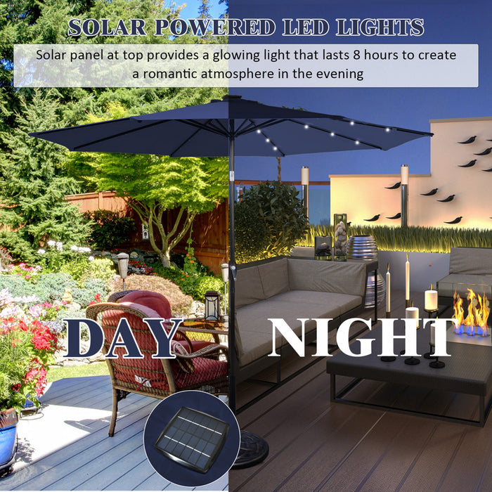 Parasol solaire Costway de 9 pieds avec LED, acier avec inclinaison a manivelle, exterieur, couleur marine
