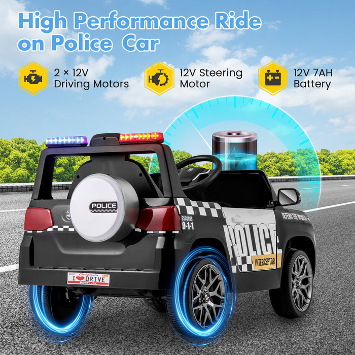 Honeyjoy Kids Ride Sur Voiture De Police 12v 7a Alimentee Par Batterie Voiture De Police Avec Telecommande Blanche