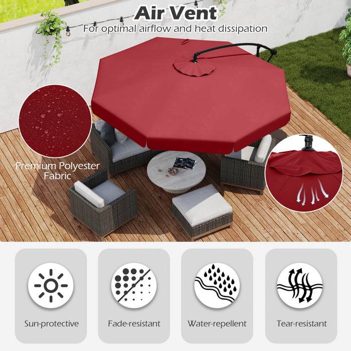 Costway Parasol suspendu deporte de 10 pieds, parasol cantilever de patio avec housse rouge